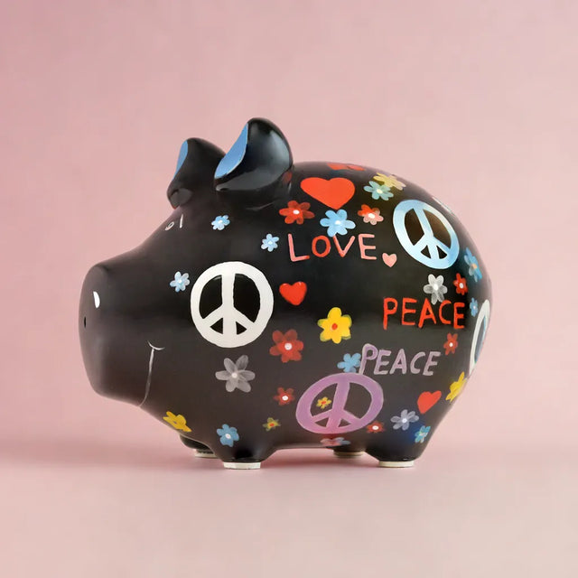 Sparschwein Hippie "Love Peace" - Klein