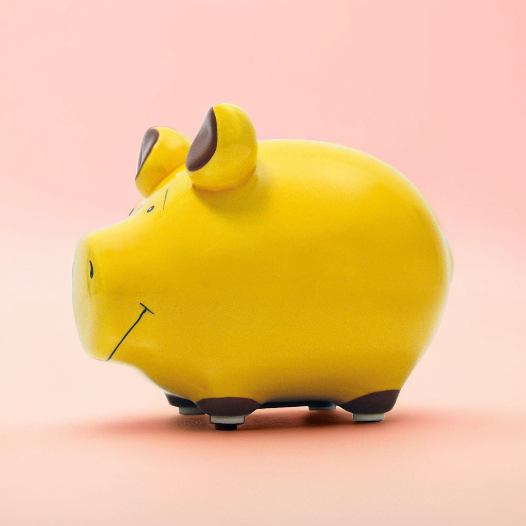 Sparschwein Keramik Gelb/Blau - "Was Ich Schon Immer Haben Wollte" | 17x15x15cm